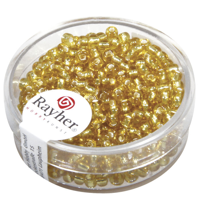 Rocailles, 2,6 mm ø, mit Silbereinzug, 16g, gold