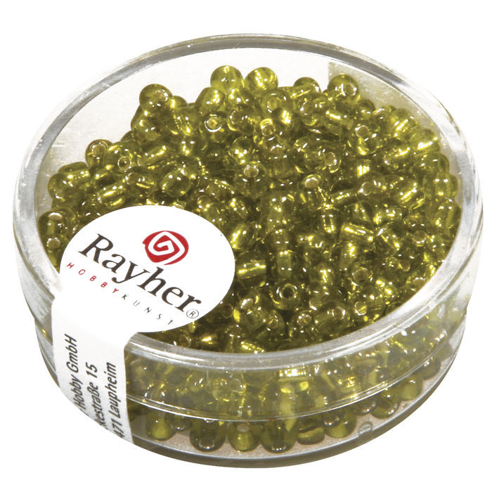 Rocailles, 2,6 mm ø, Silbereinzug, 16g, h.grün