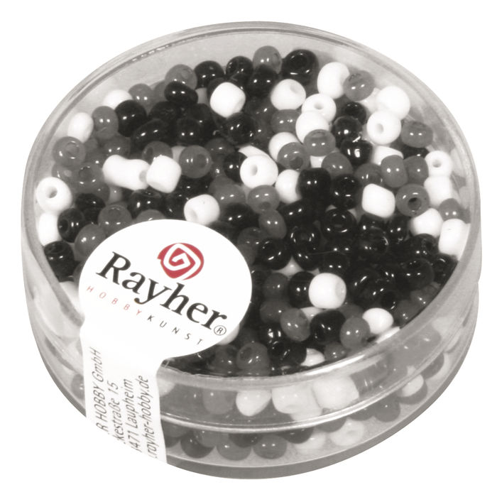 Rocailles Mix, 2,6mm ø, 17g, schwarz/weiß