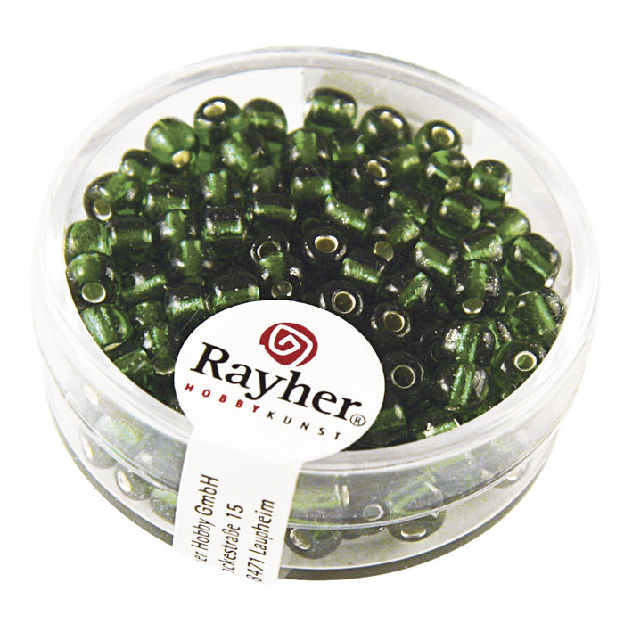 Rocailles, 4 mm ø, mit Silbereinzug, 17 g, grün