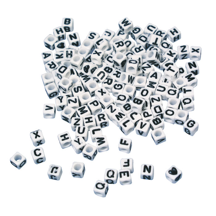 Buchstaben-Perlen Würfel, 5x5 mm, 40g, weiß