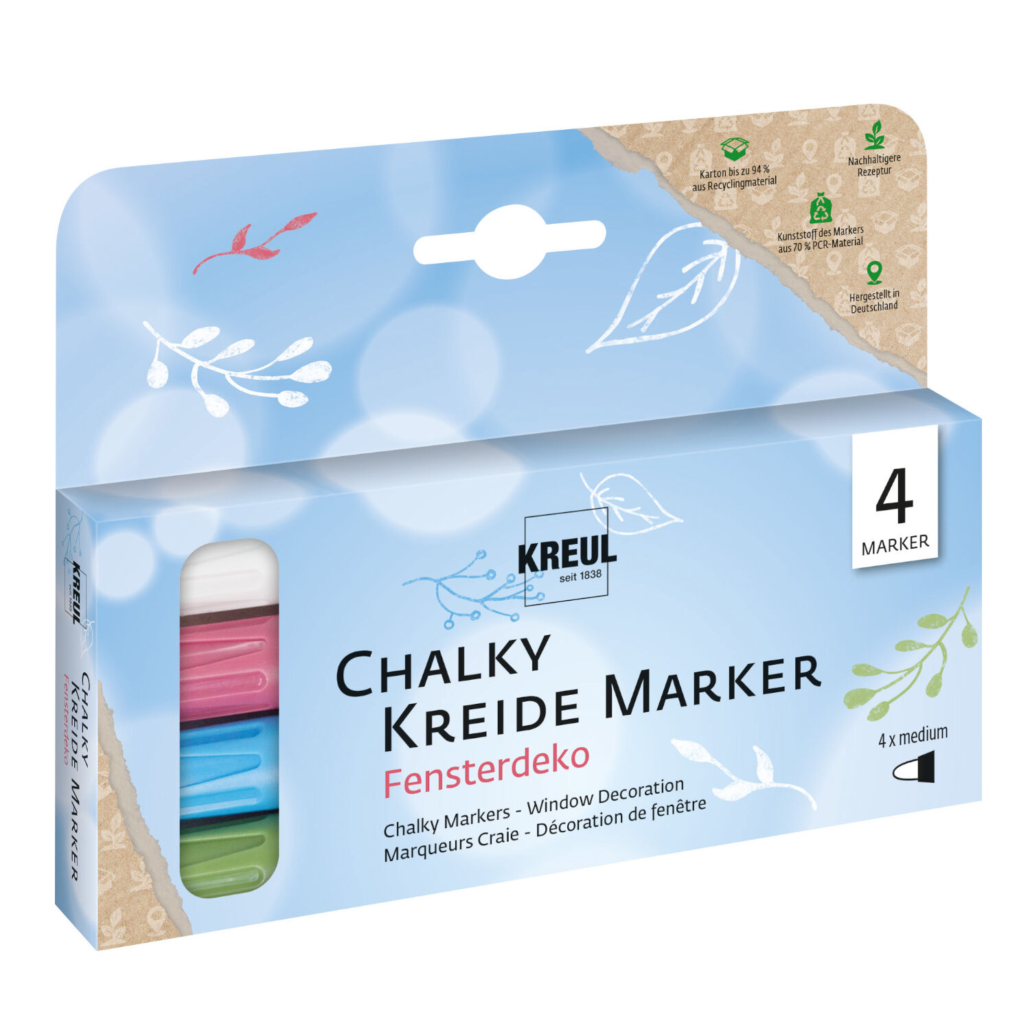 NEU Chalky Kreide-Marker-Set Fensterdeko, 4 Stck