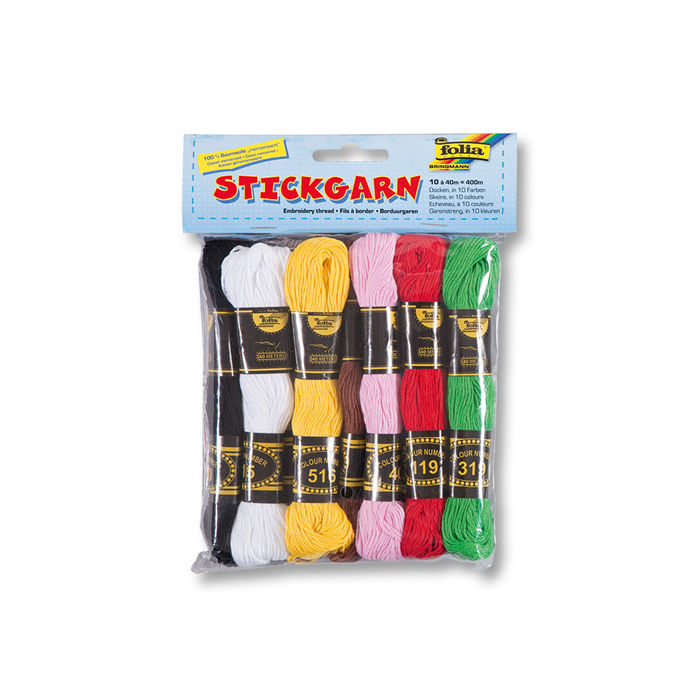Stickgarn-Set, 10 Docken á 40m, 10 Farben