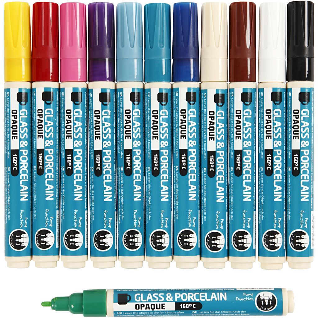 Glas- und Porzellanmalstift, 12 St�ck, Strichst�rke 2-4 mm, Deckend, Sortierte Farben