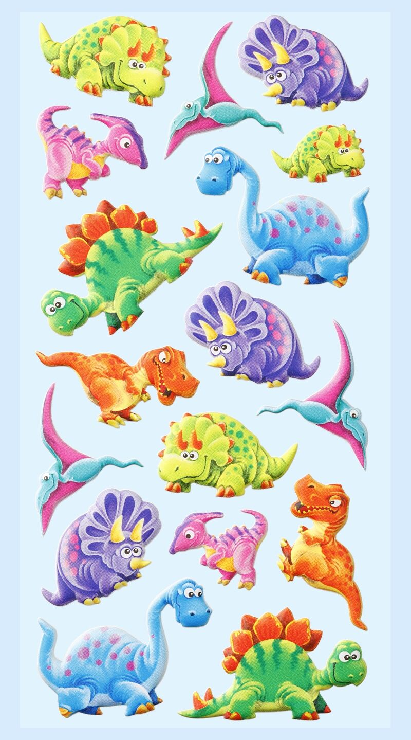 NEU SOFTY 3-D Sticker / Aufkleber, Dinos II, 1 Bogen