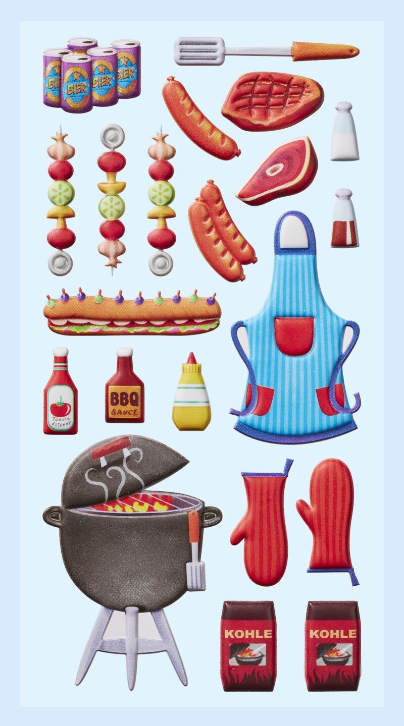 NEU SOFTY 3-D Sticker / Aufkleber, Grill-Party, 1 Bogen