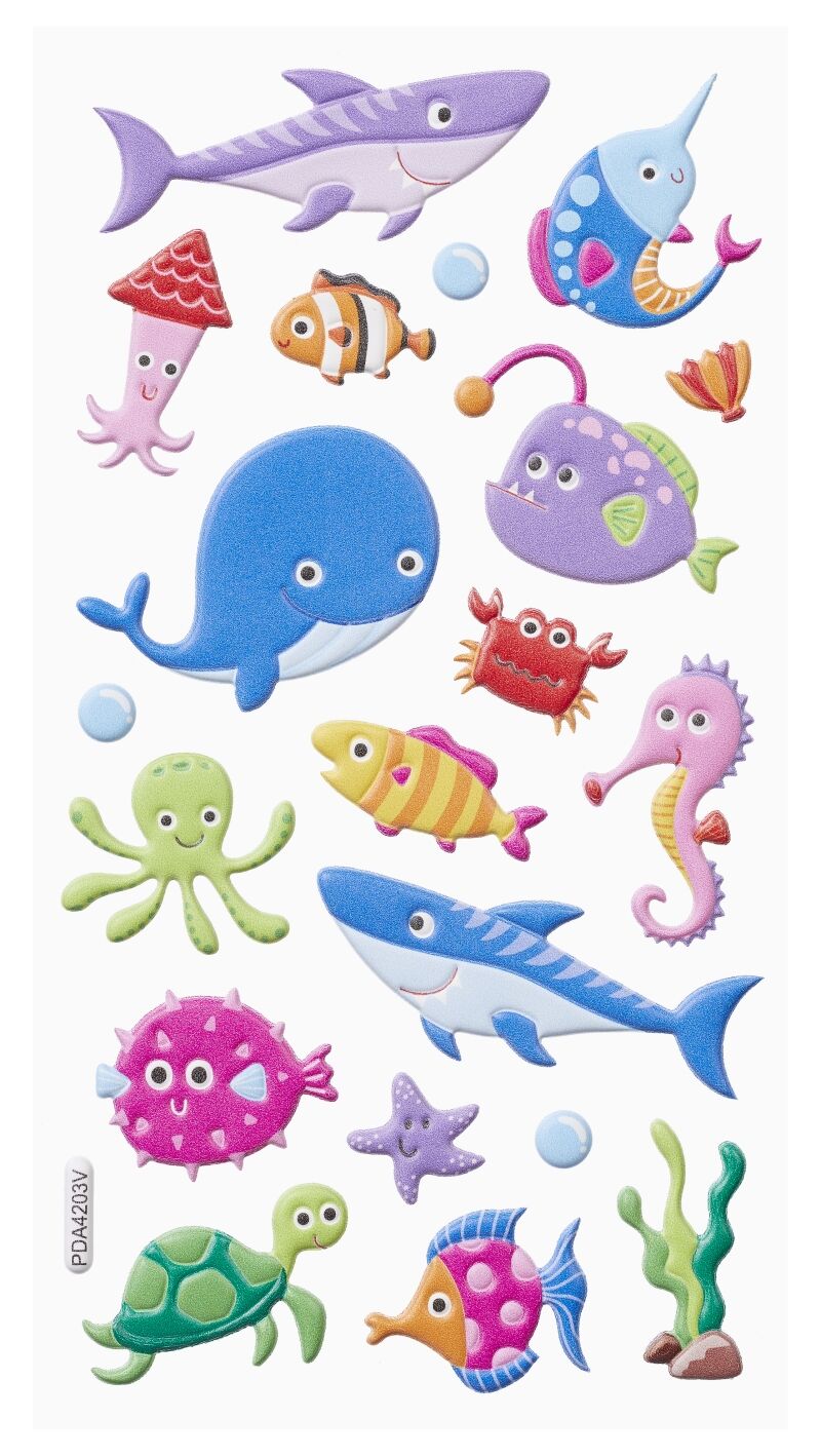 NEU SOFTY 3-D Sticker / Aufkleber, Meerestiere III / Fische, 1 Bogen