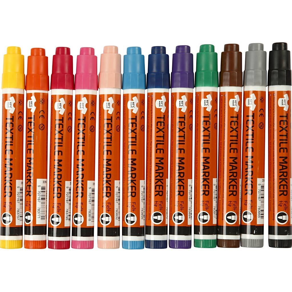 Stoffmalstifte, Strichst�rke 2-4 mm, Sortierte Farben, 12 St�ck