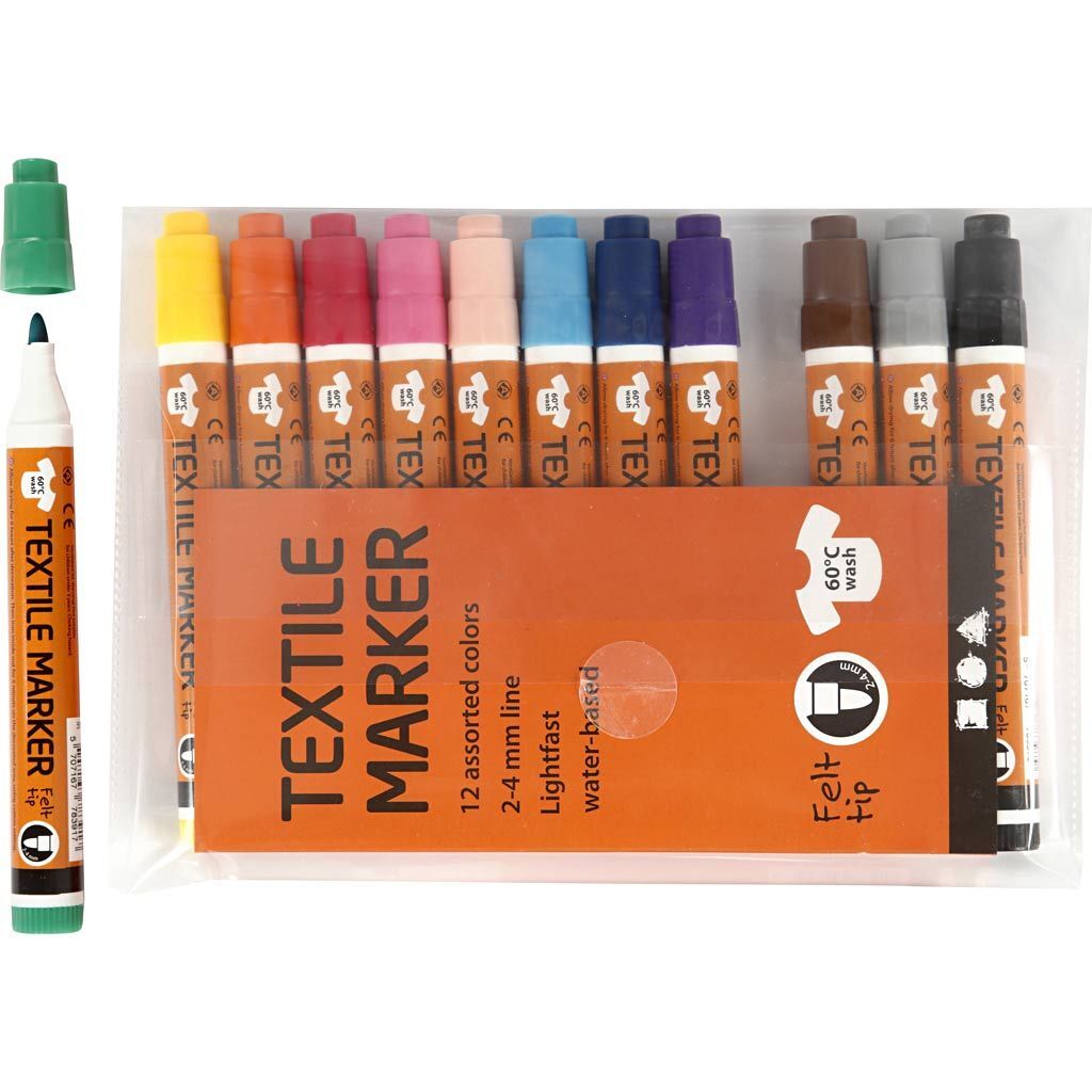 Stoffmalstifte, Strichst�rke 2-4 mm, Sortierte Farben, 12 St�ck Bild 2
