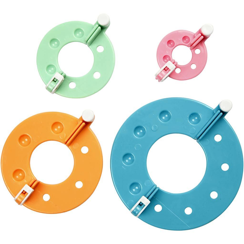 Pompon-Schablonen im Set, 4 St�ck, Durchmesser 3,5 + 5,5 + 7 + 9 cm