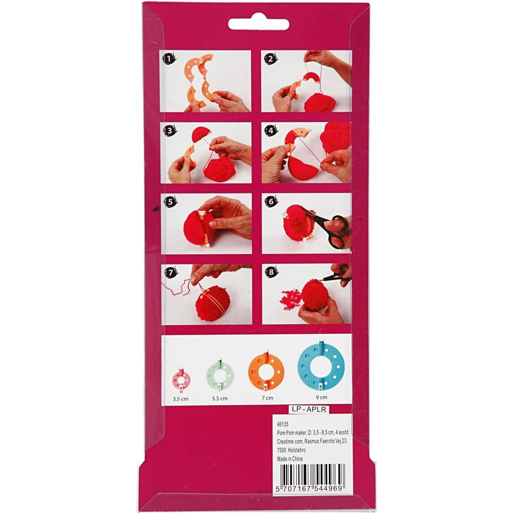Pompon-Schablonen im Set, 4 St�ck, Durchmesser 3,5 + 5,5 + 7 + 9 cm Bild 3
