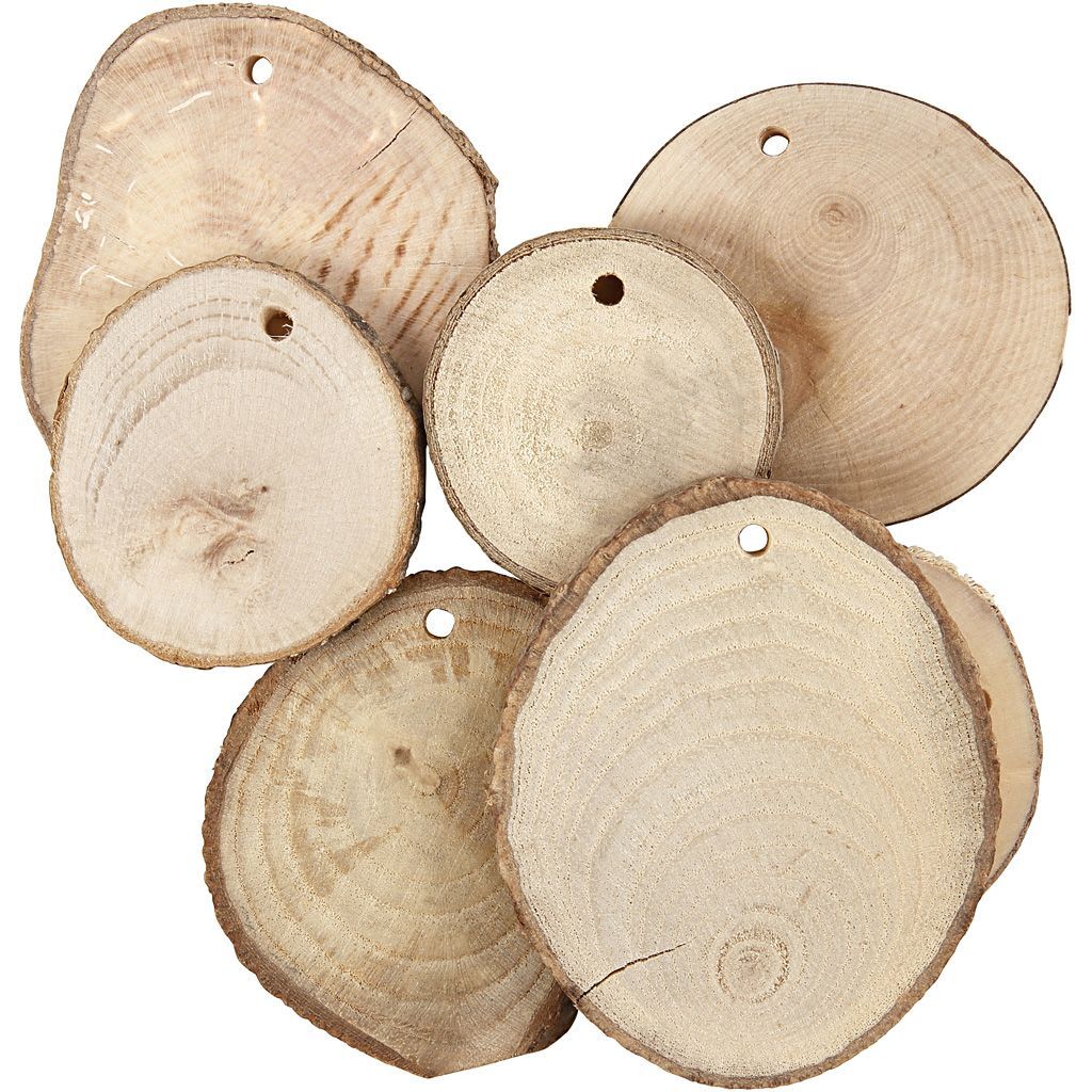 Holzscheiben mit Loch, 25 St�ck, Durchmesser 40-70 mm, Lochgr��e 4 mm, Dicke 5 mm