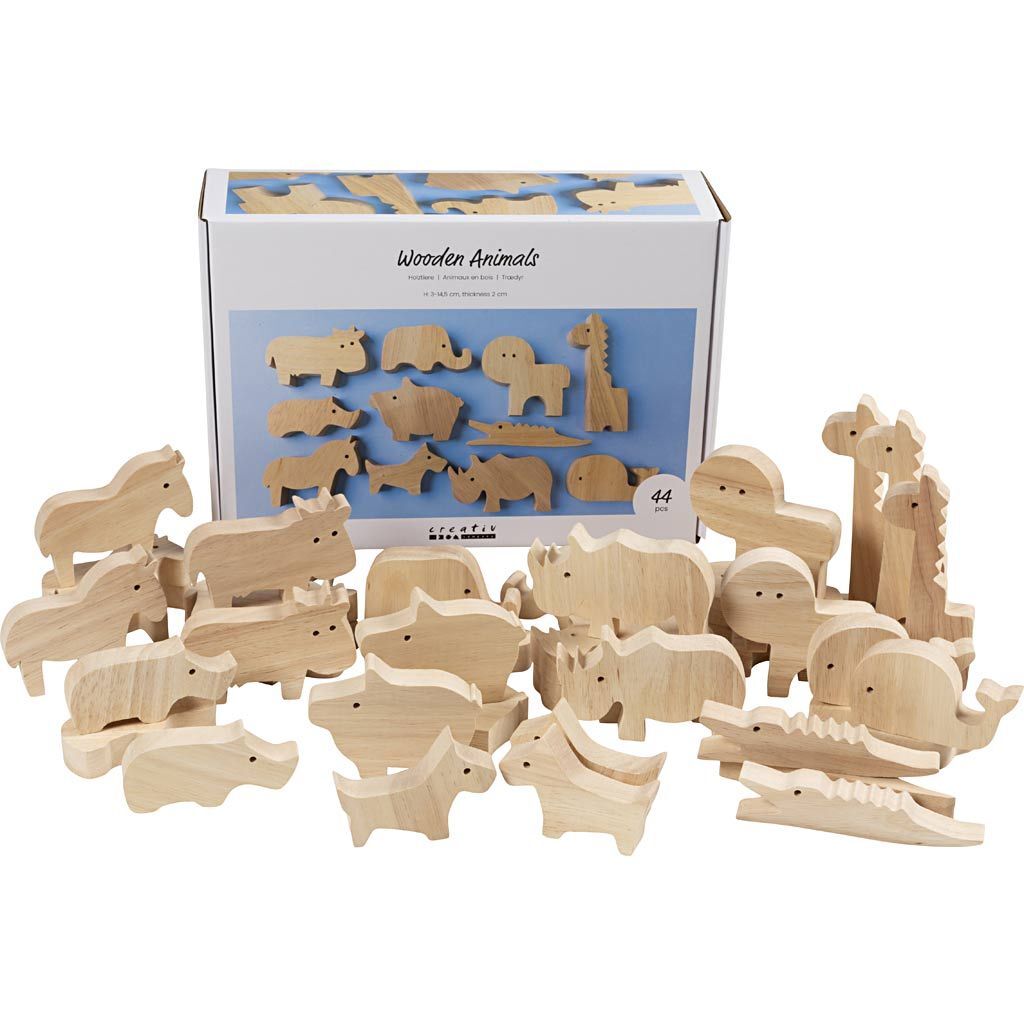 Holztiere, Bauernhof und Safari, H�he 3-14,5 cm, Dicke 2 cm, 44 St�ck