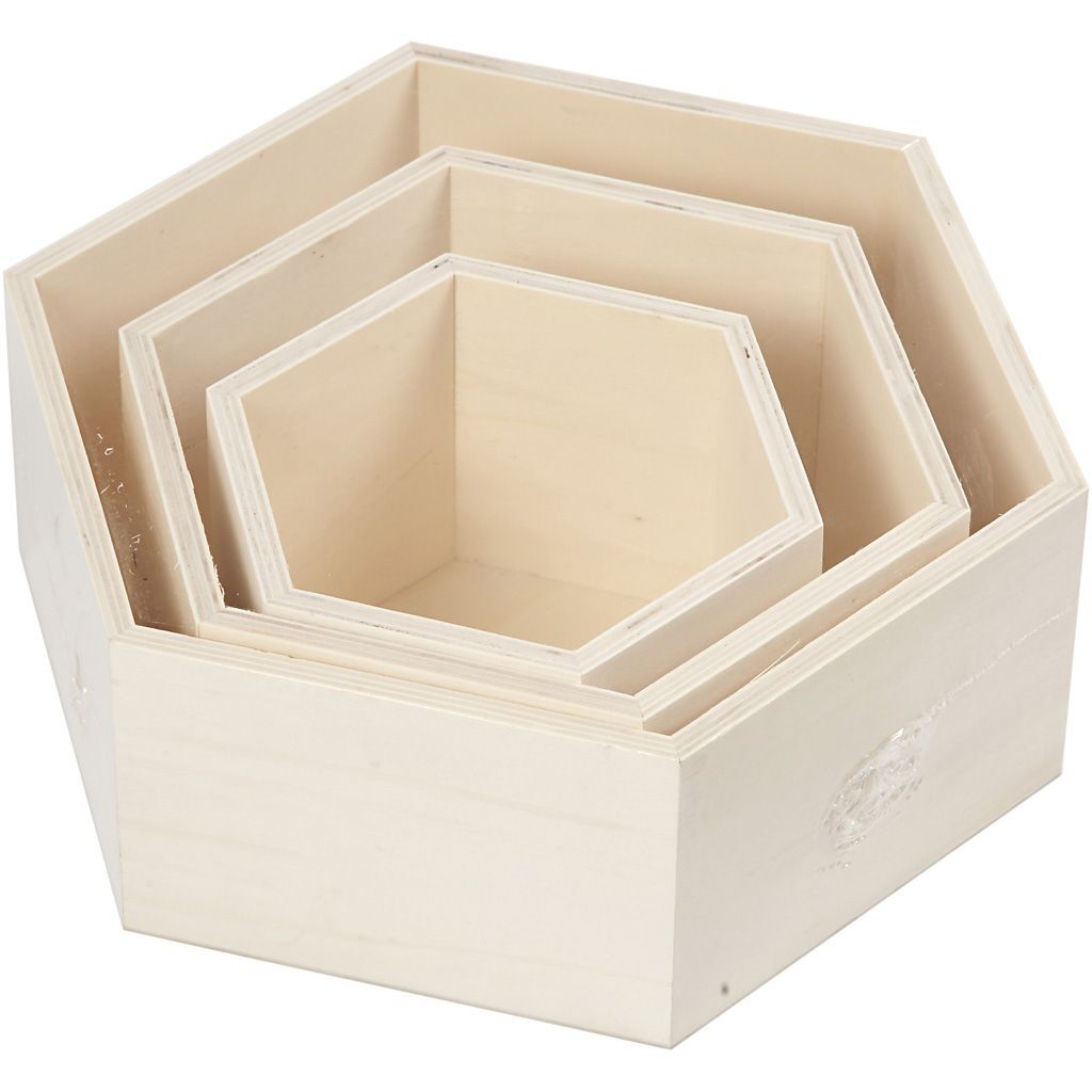 Aufbewahrungsk�sten, sechseckig, 3 St�ck, H�he 15+19+24cm, Tiefe 10cm Bild 2