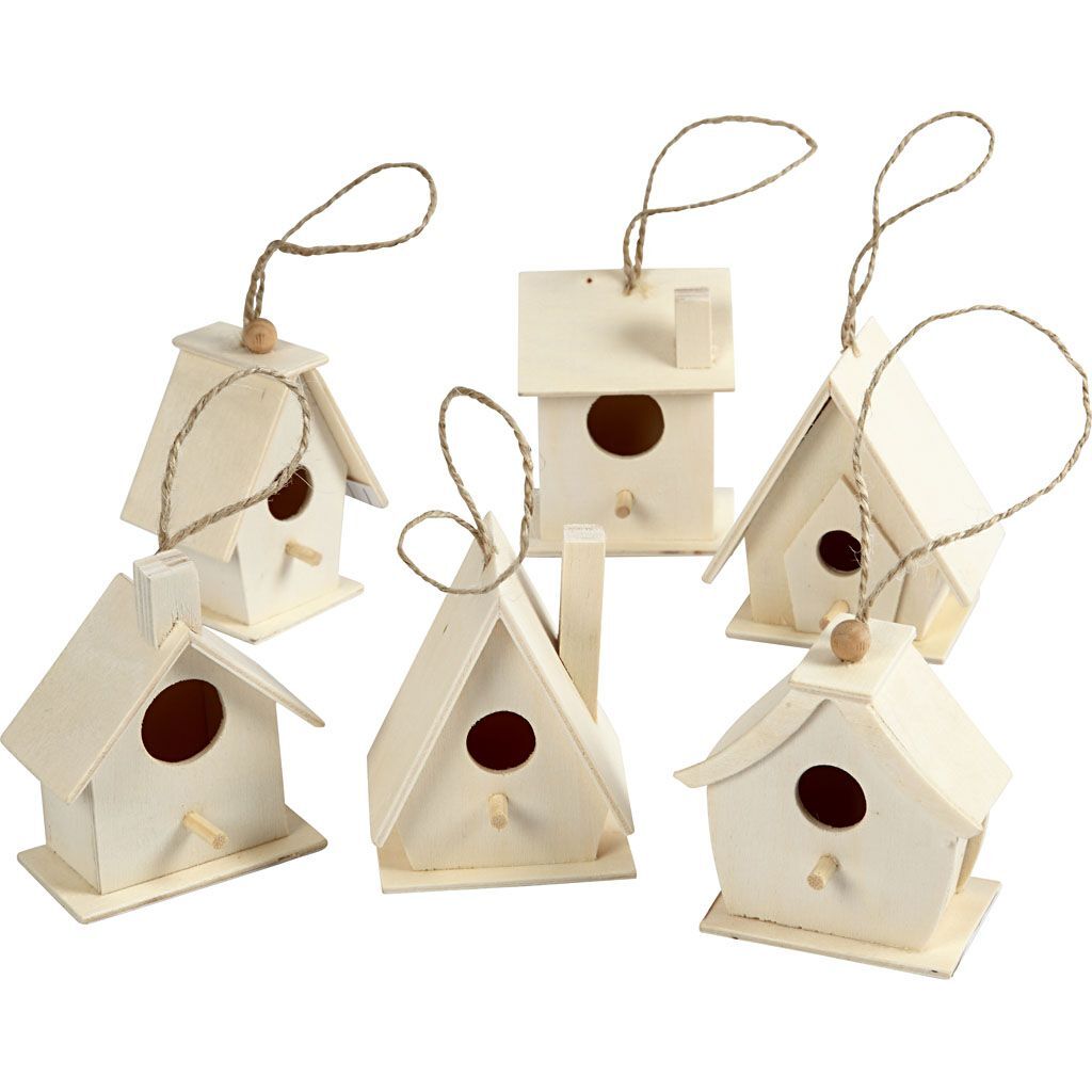 Mini-Vogelh�user aus Holz, 6 St�ck, H�he 7 cm