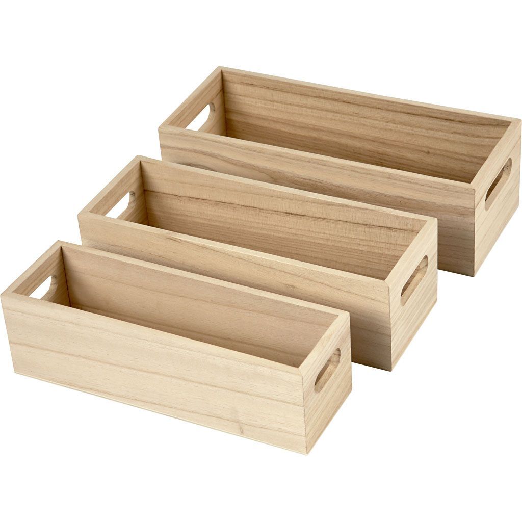 Holzkasten, 3 St�ck, H�he 6,5-7,5cm, L�nge 22+23+25cm, Breite 6,5+7,5+8,5cm