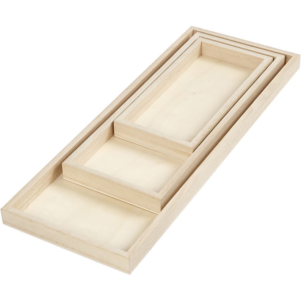 Tablett-Set aus Holz, 3 St�ck, L�nge 20+30+40 cm, Breite 10+12+15 cm