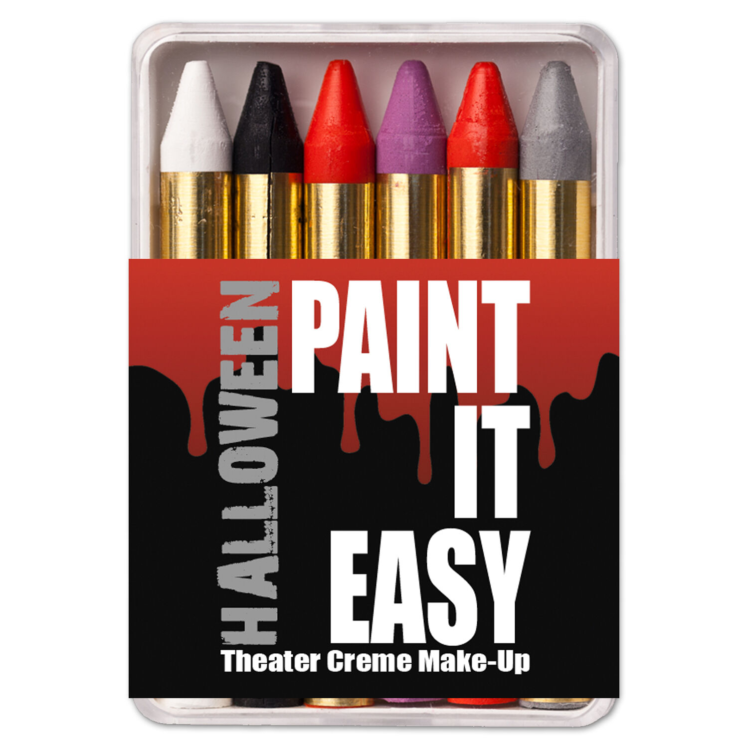 NEU PAINT IT EASY Theater Creme-Make-Up, Schminkstifte auf Fettbasis, in Kunststoffbox, 6 Halloween-Farben