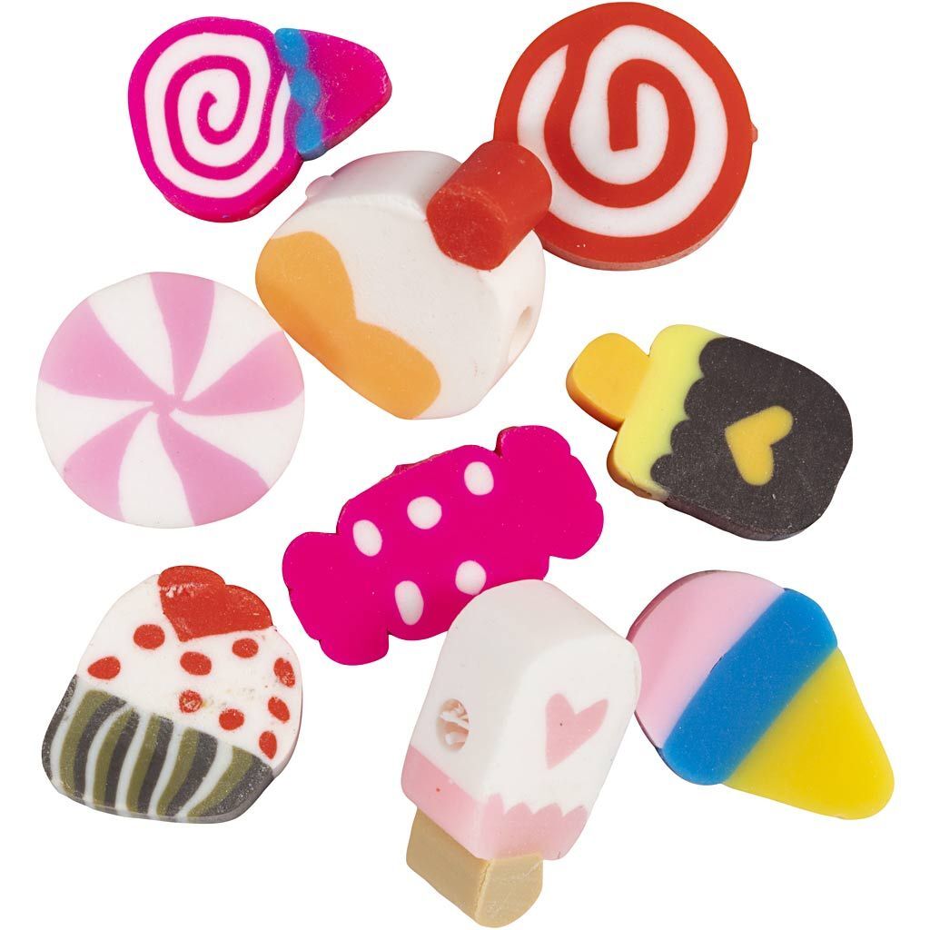 Motivperlen, 200 St�ck, S��igkeiten, Kuchen und Eiscreme, Durchmesser 10 mm, Lochgr��e 1,5 mm Bild 3