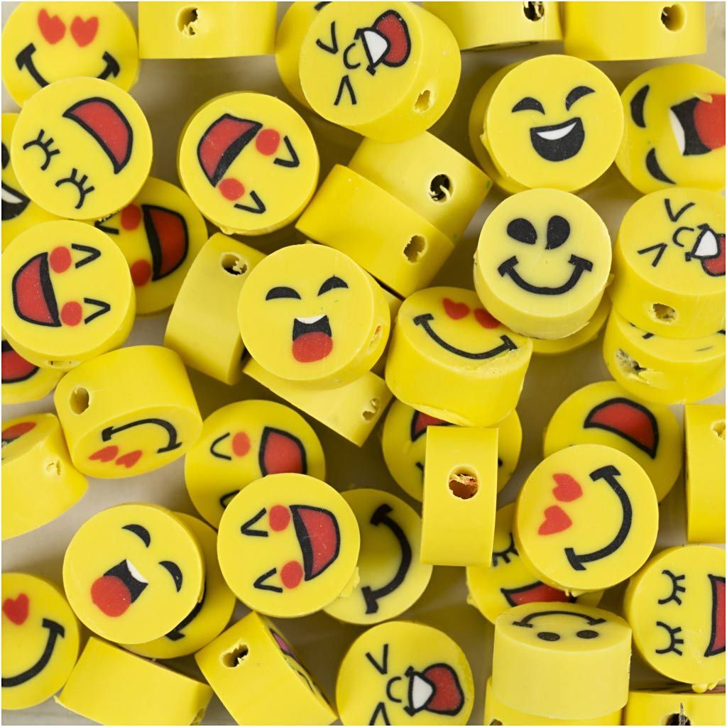 Motivperlen, 200 St�ck, Emojis, Durchmesser 10 mm, Lochgr��e 1,5 mm