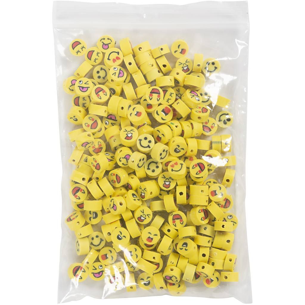 Motivperlen, 200 St�ck, Emojis, Durchmesser 10 mm, Lochgr��e 1,5 mm Bild 2