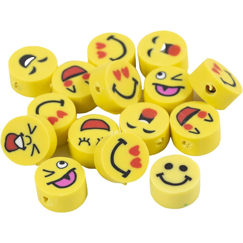 Motivperlen, 200 St�ck, Emojis, Durchmesser 10 mm, Lochgr��e 1,5 mm Bild 3