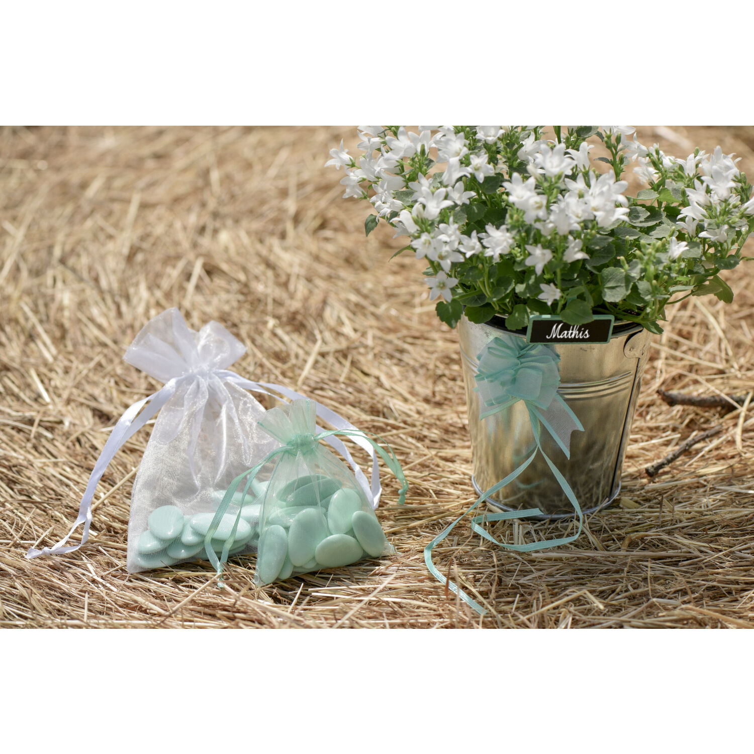 Organza S�ckchen, Weiss, 7.5 x 10 cm, 10 St�ck Bild 2