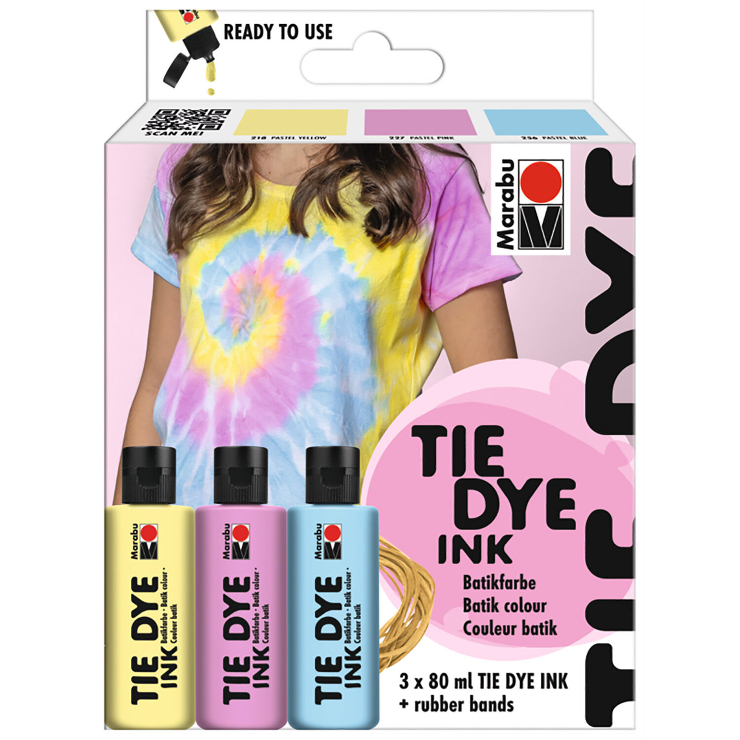 Marabu Batikfarbe flssig / Tie Dye Ink, 3 x 80 ml, Pastell-Set