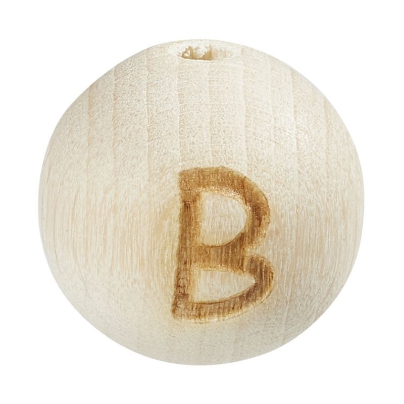 SALE Buchstaben-Kugel aus Buche natur, gebohrt, 12mm, 1 Stck, B