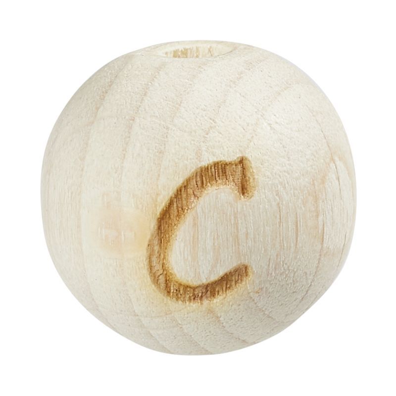 SALE Buchstaben-Kugel aus Buche natur, gebohrt, 12mm, 1 Stck, C
