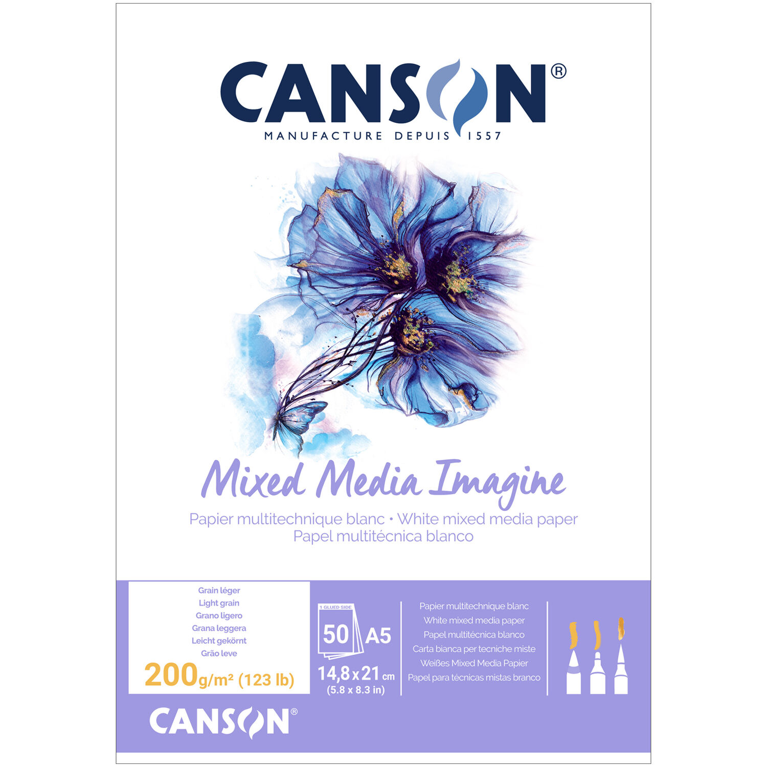 NEU Imagine Mixed Media Block geleimt, DIN A5, 50 Blatt, 200 g/m, Leicht gekrnt
