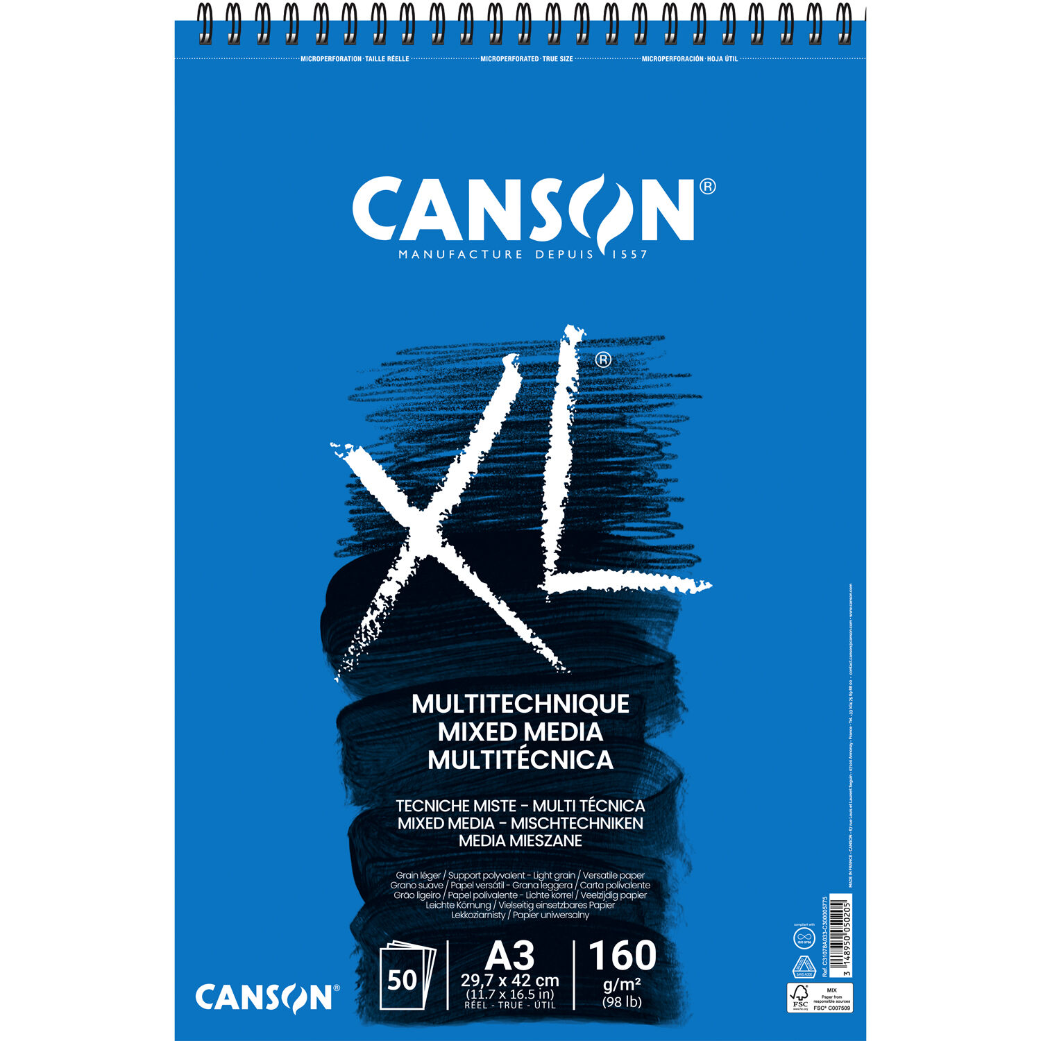 NEU Canson XL Mixed Media Spiralblock, DIN A3, 50 Blatt, 160 g/m�, Wei�