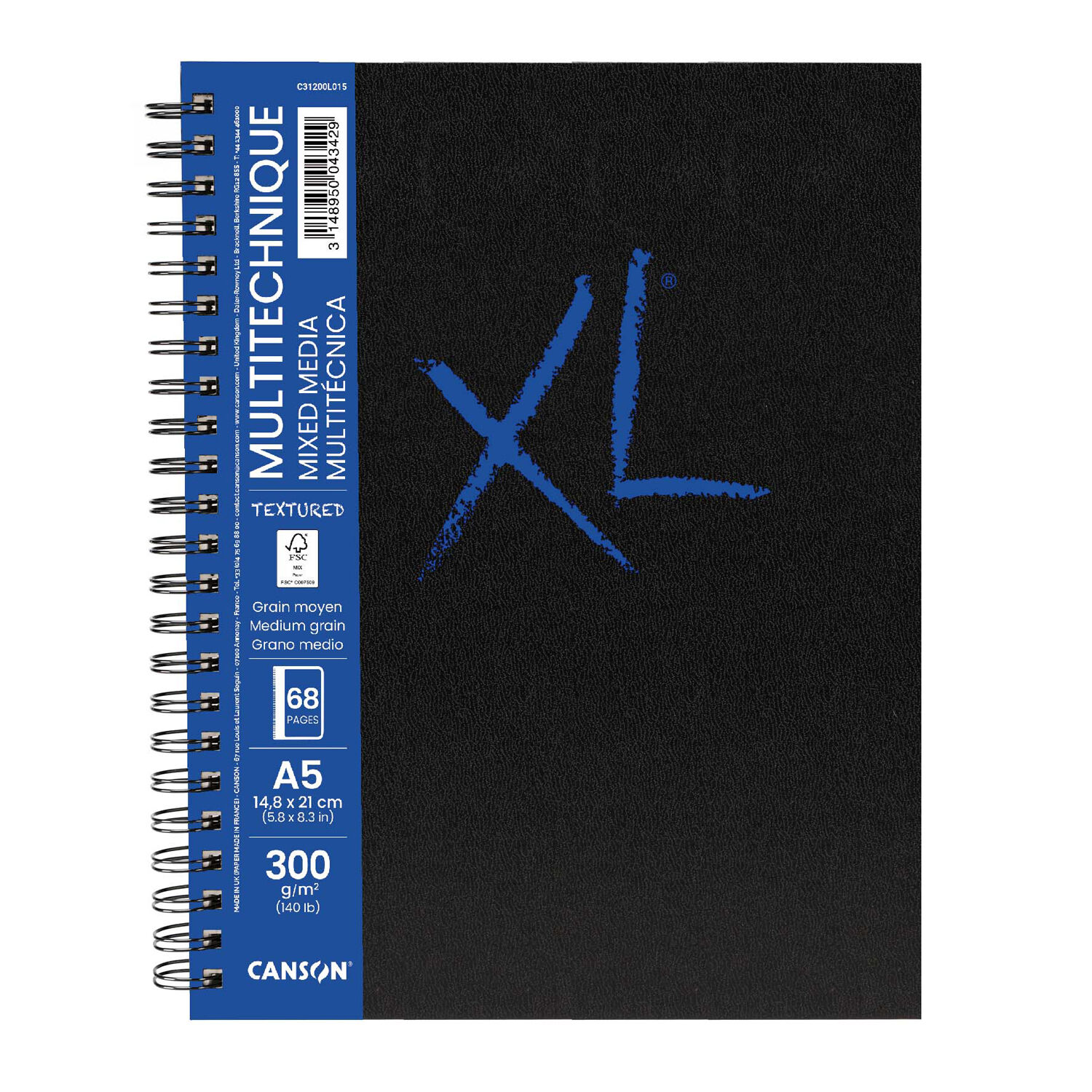 NEU Canson XL Mixed Media Buch spiralgebunden, Hochformat, DIN A5, 68 Seiten, 300 g/m, Feinkorn