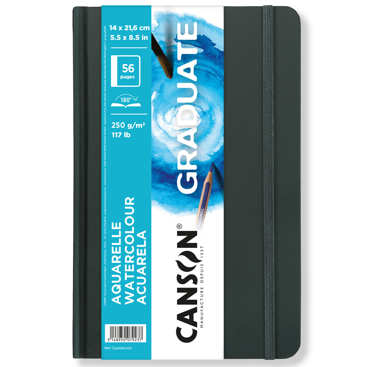 NEU Graduate Aquarell Buch 56 Seiten, 14x21,6 cm, 250 g/m, Hochformat, Feinkorn / leicht gekrnt