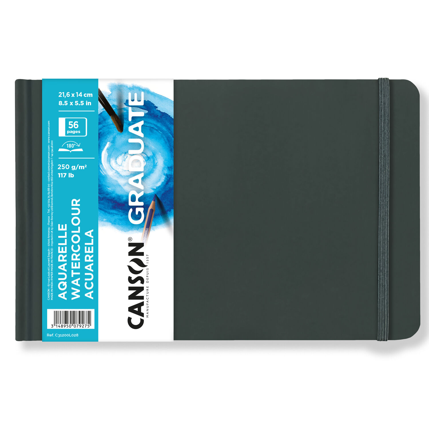 NEU Graduate Aquarell Buch 56 Seiten, 21,6x14 cm, 250 g/m, Querformat, Feinkorn / leicht gekrnt