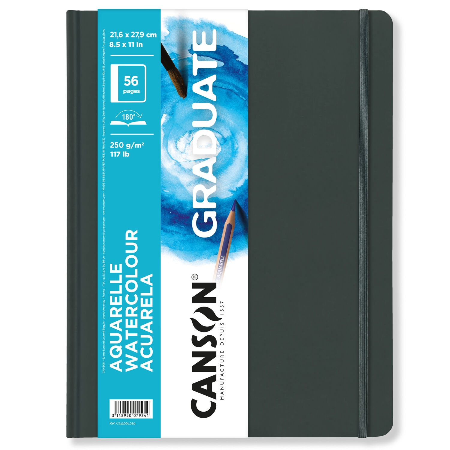 NEU Graduate Aquarell Buch 56 Seiten, 21,6x27,9 cm, 250 g/m, Hochformat, Feinkorn / leicht gekrnt