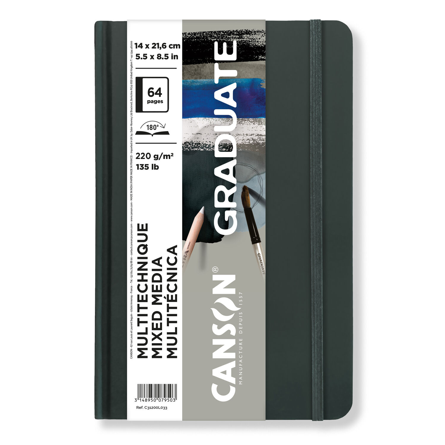 NEU Graduate Mixed Media Buch Grau 64 Seiten, 14x21,6 cm, 220g/m, Hochformat, krnig / glatt