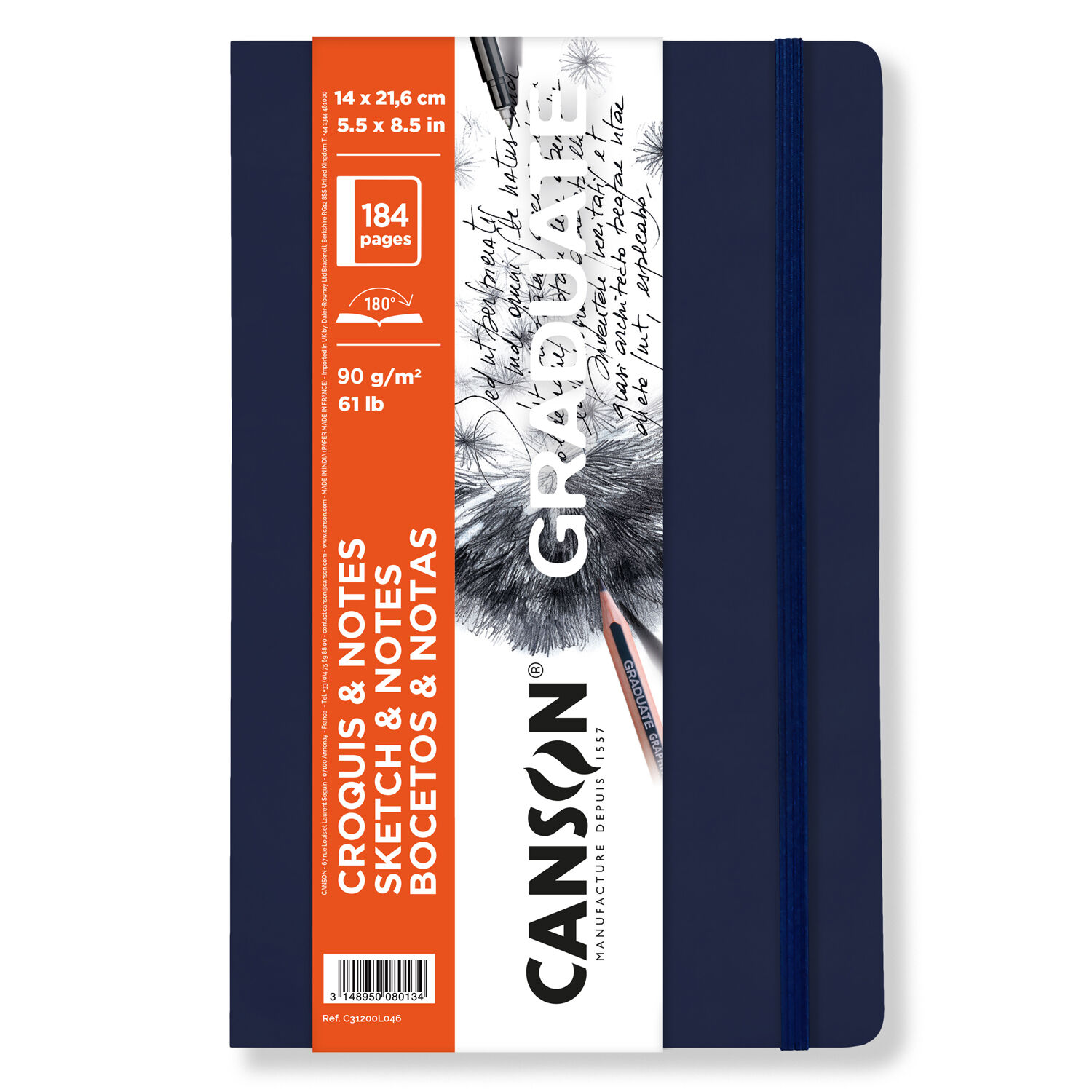 NEU Graduate Skizzenbuch 184 Seiten, 14X21,6 cm, 90 g/m, Softcover, Hochformat, Sehr glatt, Dunkelblau