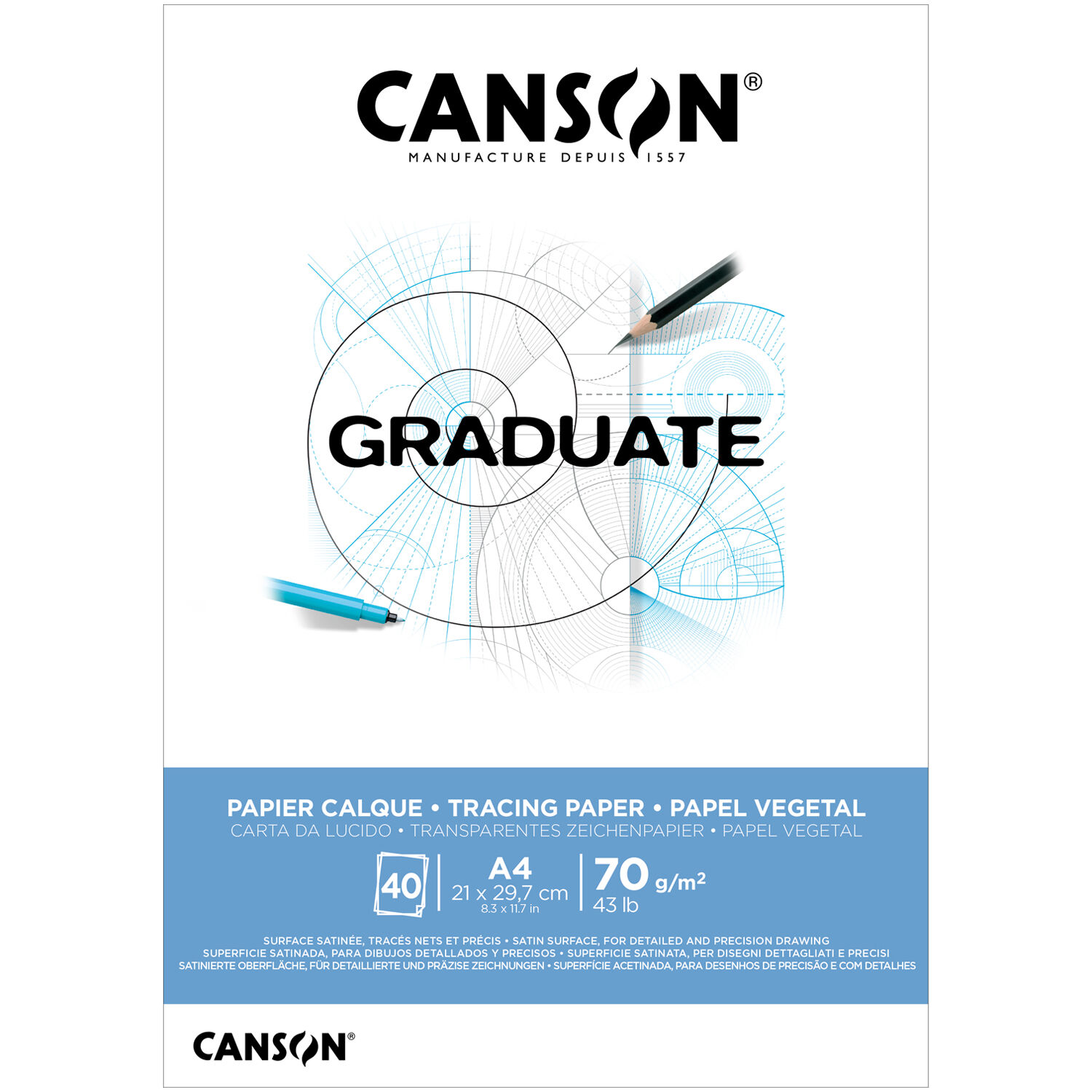 NEU Graduate Zeichentransparentpapier Block, DIN A4, 40 Blatt, 70 g/m