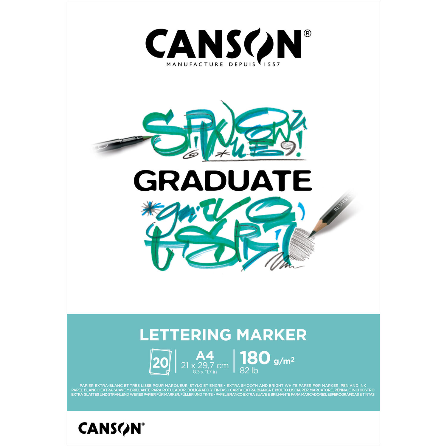 NEU Graduate Lettering Marker Block, DIN A4, 20 Blatt, 180 g/m