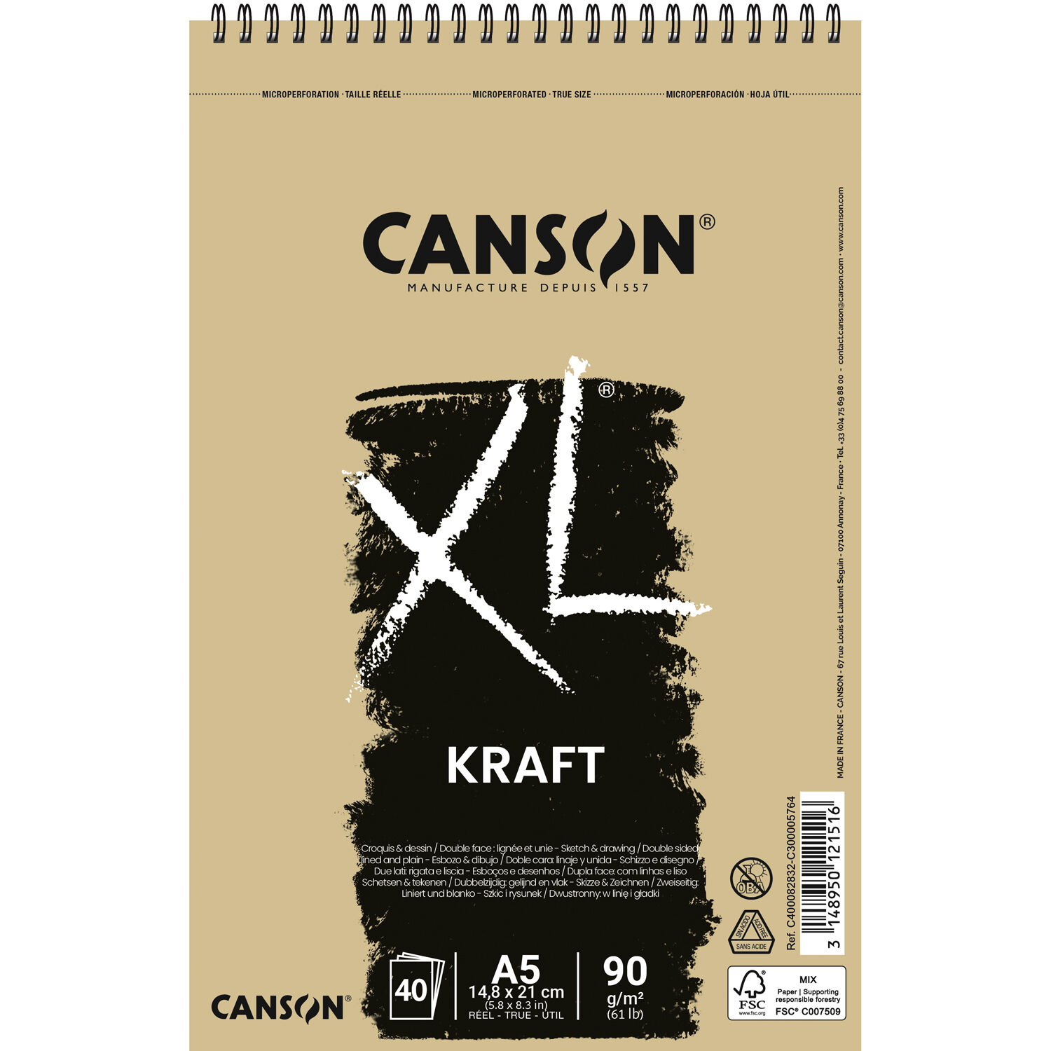 NEU Canson XL Kraft Spiralblock, DIN A5, 40 Blatt, 90 g/m