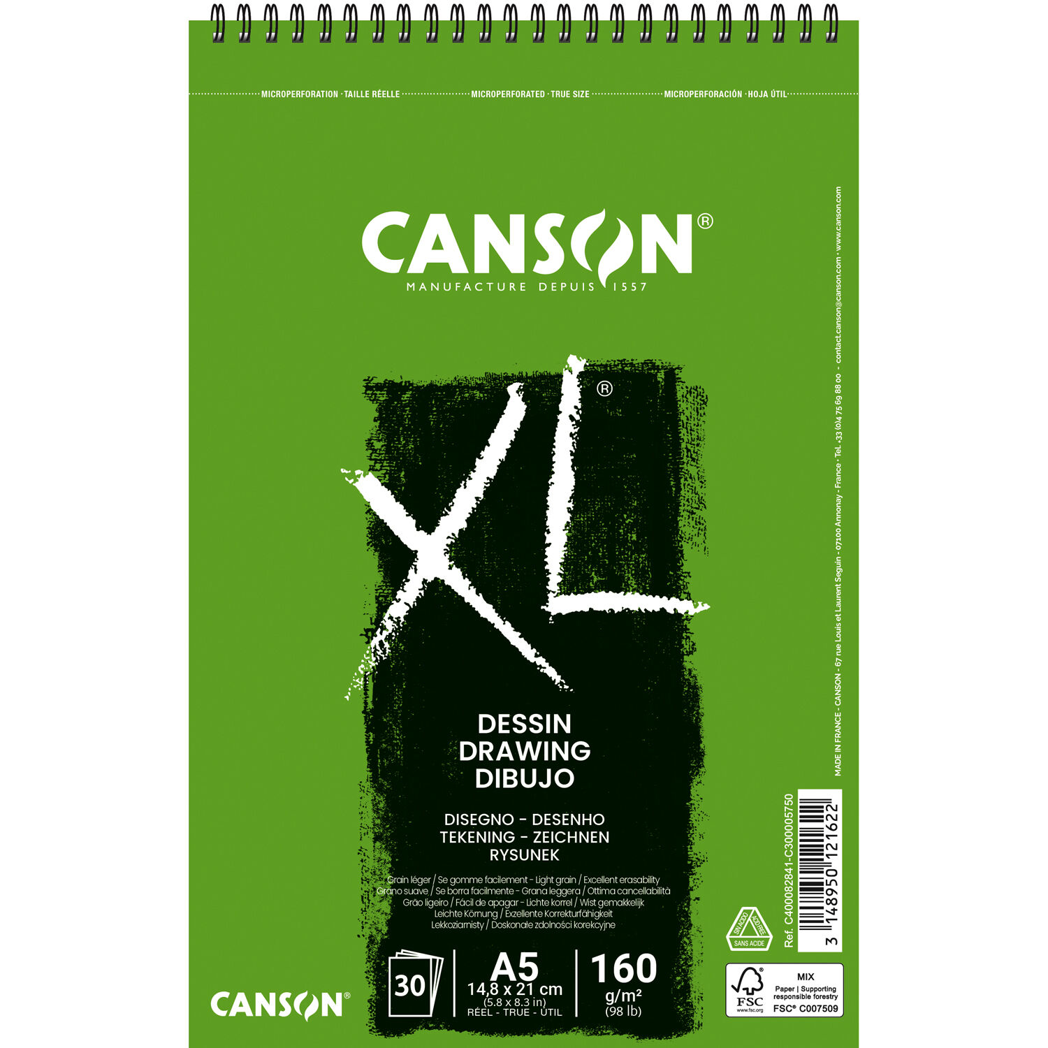 NEU Canson XL Dessin Spiralblock, DIN A5, 30 Blatt, 160 g/m