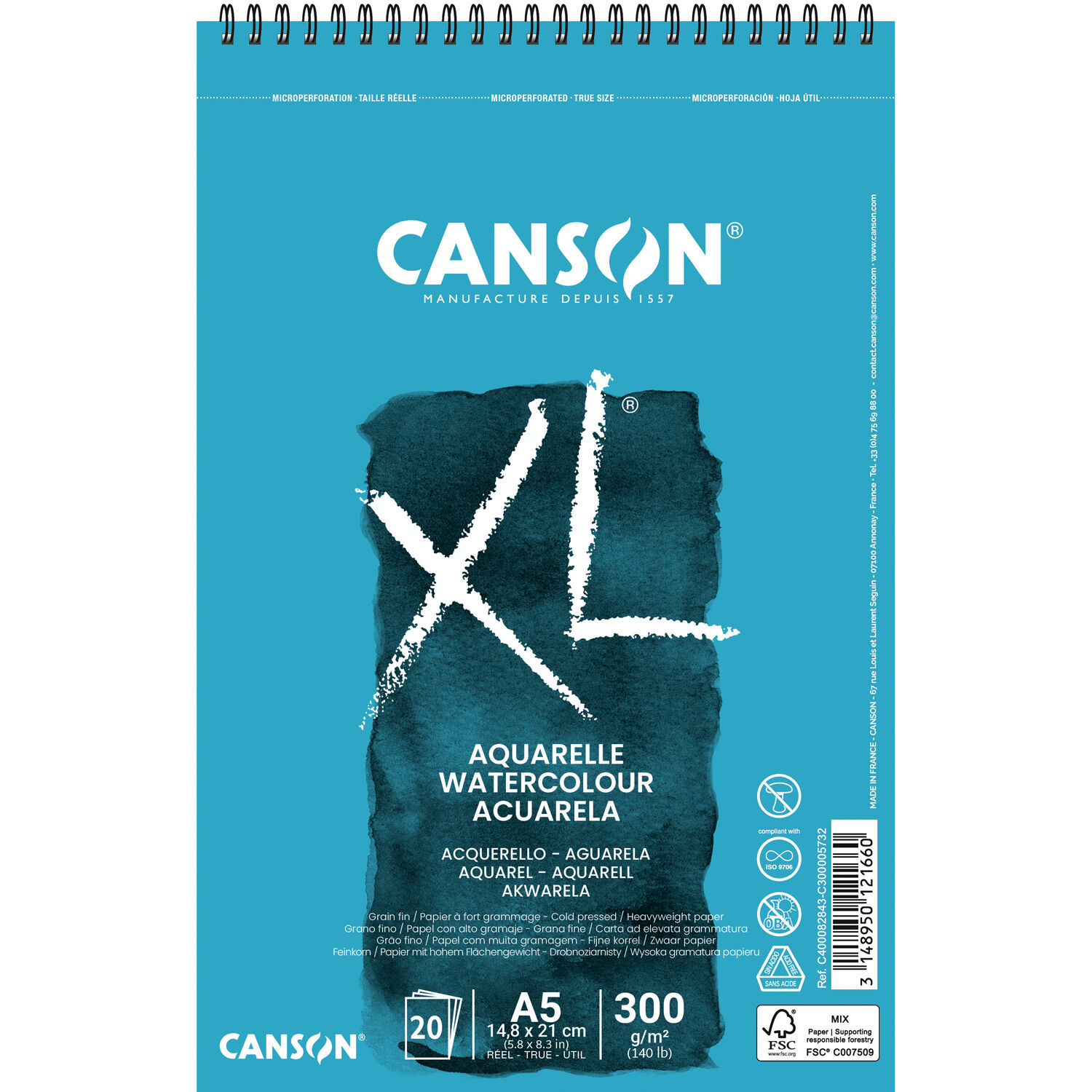 NEU Canson XL Aquarelle Spiralblock, DIN A5, 20 Blatt, 300 g/m