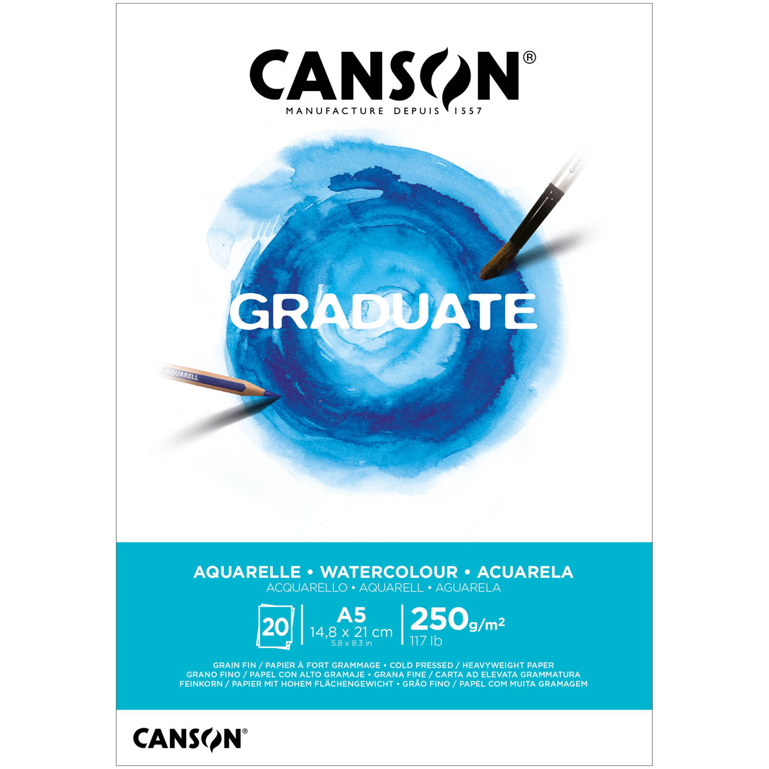NEU Graduate Aquarellpapier Block, DIN A5, 20 Blatt, 250 g/m