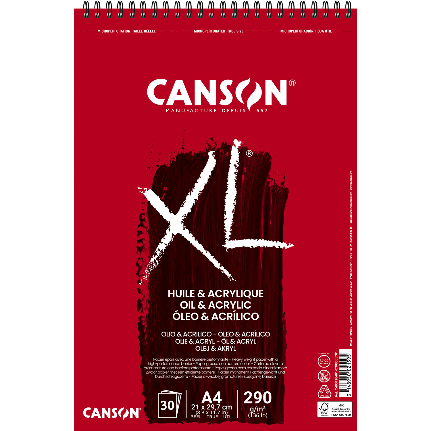 NEU Canson XL Oil Acrylic Spiralblock, DIN A4, 30 Blatt, 290 g/m