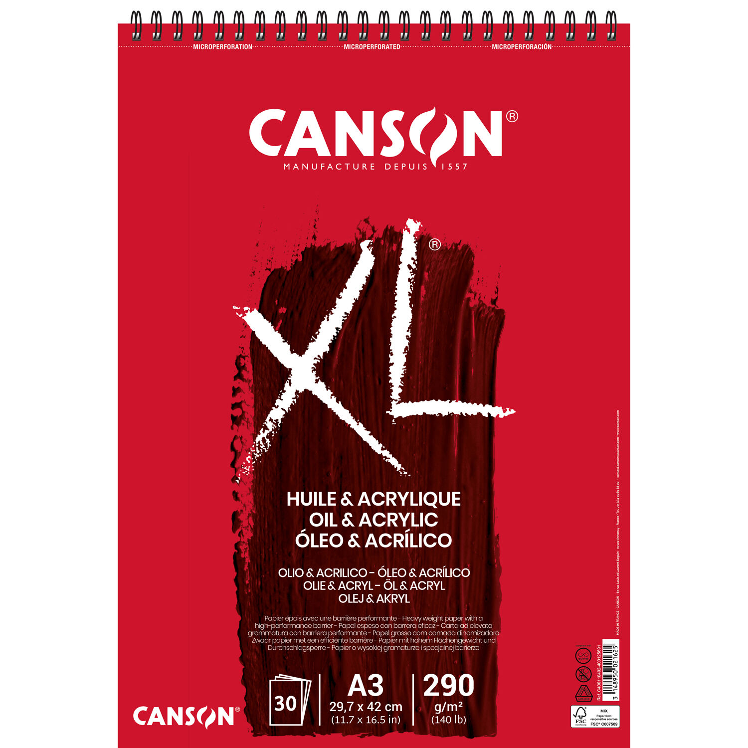 SALE Canson XL Oil Acrylic Spiralblock, DIN A3, 30 Blatt, 290 g/m�