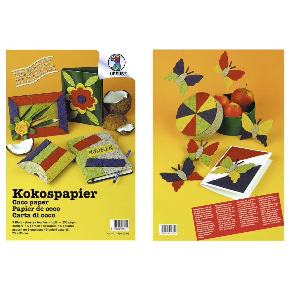 SALE Bastelmappe Kokospapier 250g/qm, 5 Bg. sortiert