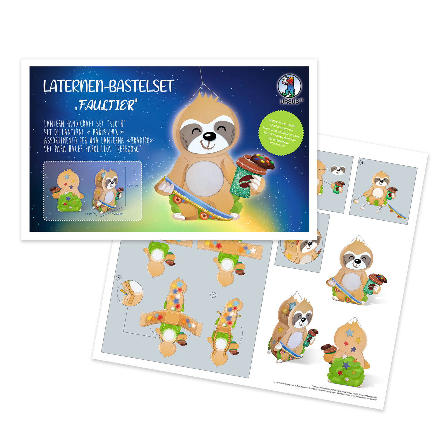 Laternen-Bastelset Faultier, inkl. Stanzteile, Transparentpapier und Laternenbgel Bild 2
