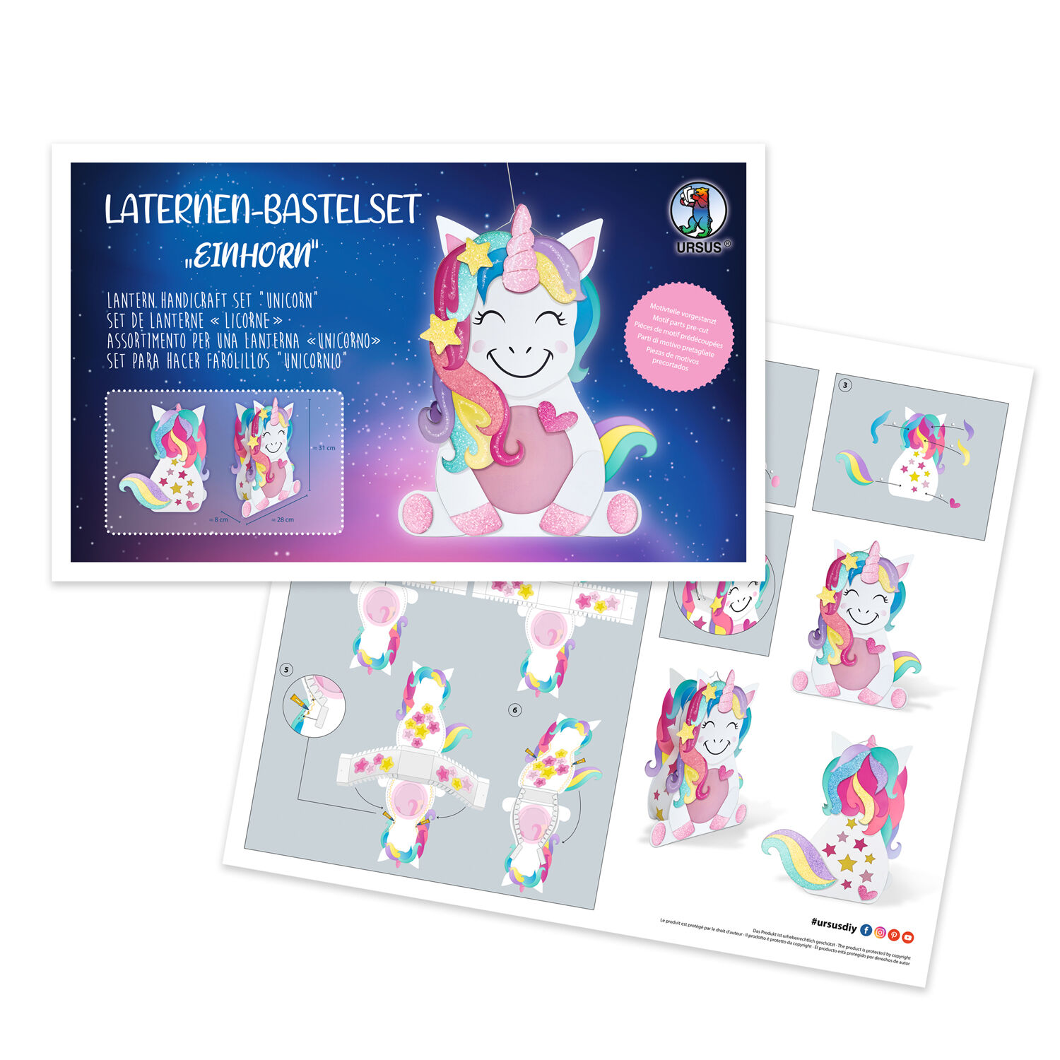 Laternen-Bastelset Einhorn, inkl. Stanzteile, Transparentpapier und Laternenbgel Bild 2