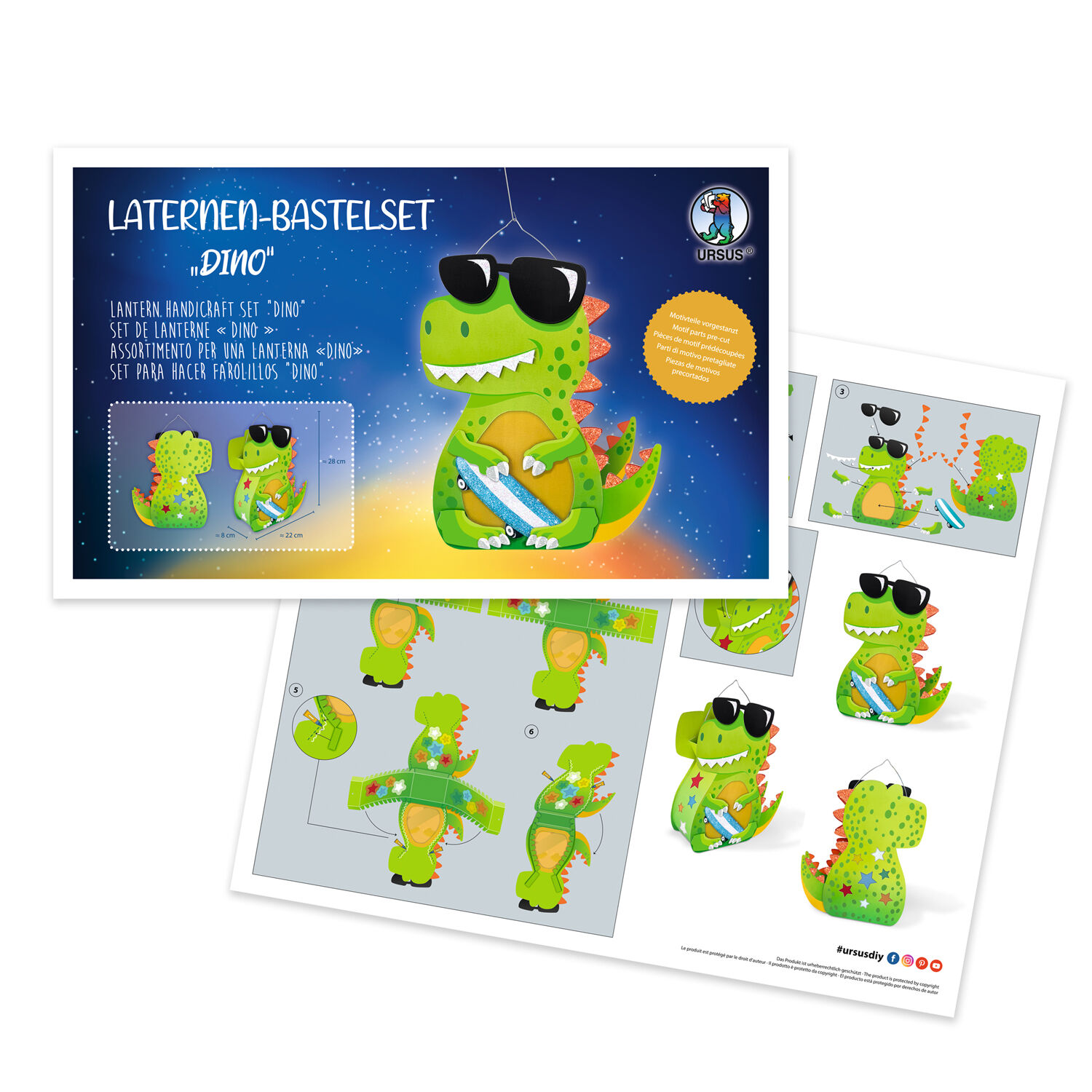 Laternen-Bastelset Dino, inkl. Stanzteile, Transparentpapier und Laternenbgel Bild 2